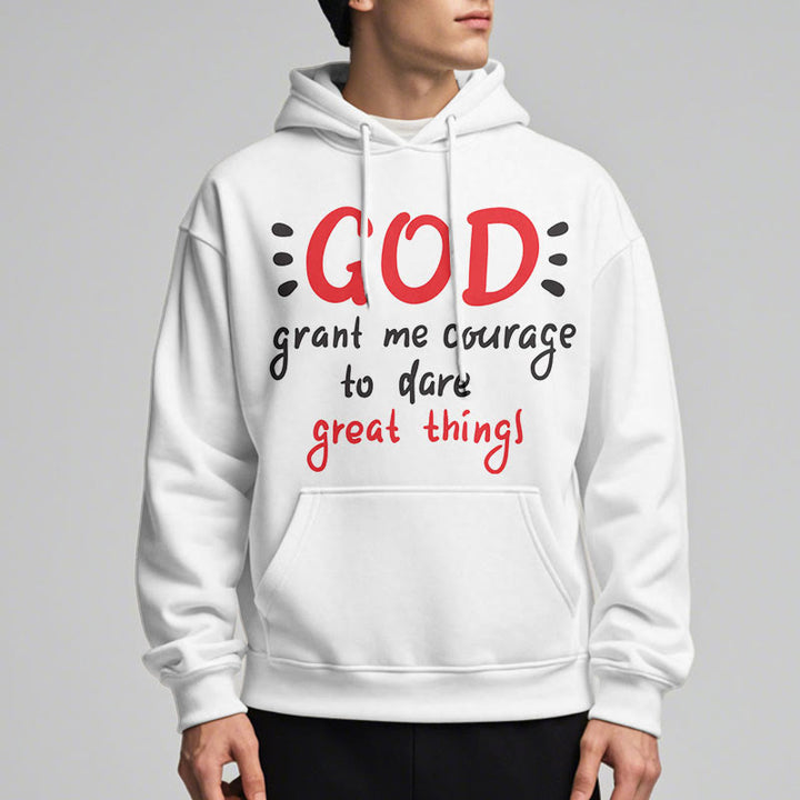 Christianartworkshop Moderner Stil „Gott gib mir Mut“ Polyester-Kapuzenpullover mit Fleecefutter