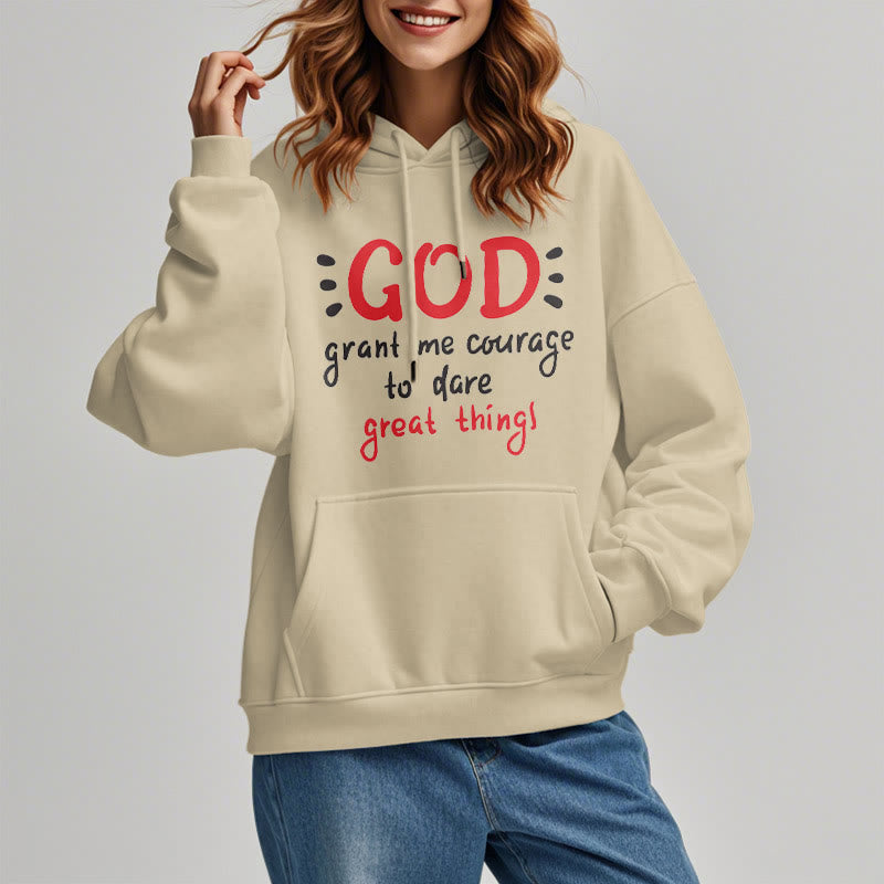 Christianartworkshop Moderner Stil „Gott gib mir Mut“ Polyester-Kapuzenpullover mit Fleecefutter