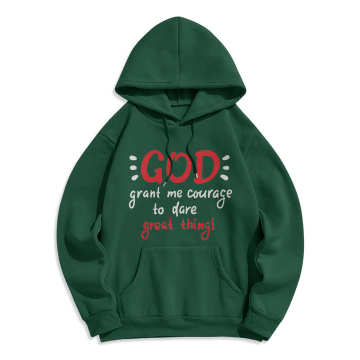 Christianartworkshop Moderner Stil „Gott gib mir Mut“ Polyester-Kapuzenpullover mit Fleecefutter