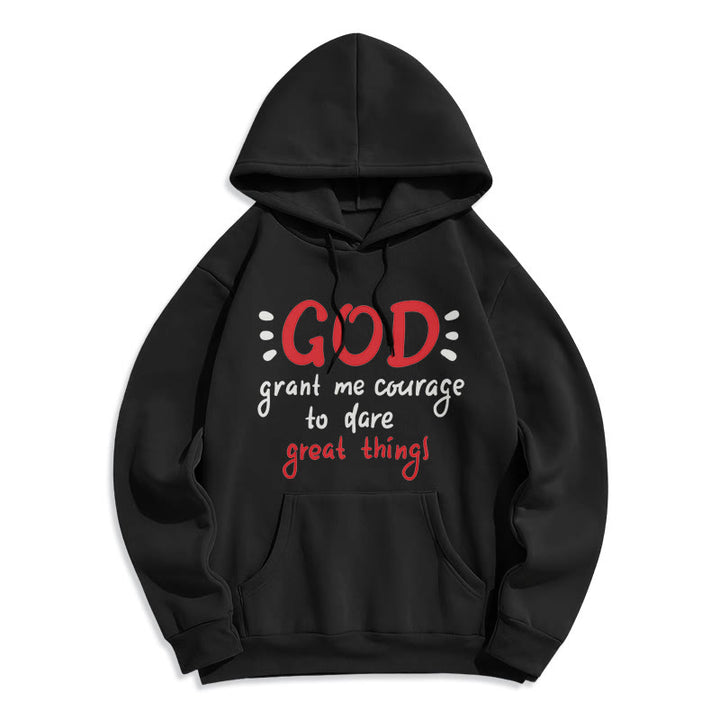Christianartworkshop Moderner Stil „Gott gib mir Mut“ Polyester-Kapuzenpullover mit Fleecefutter