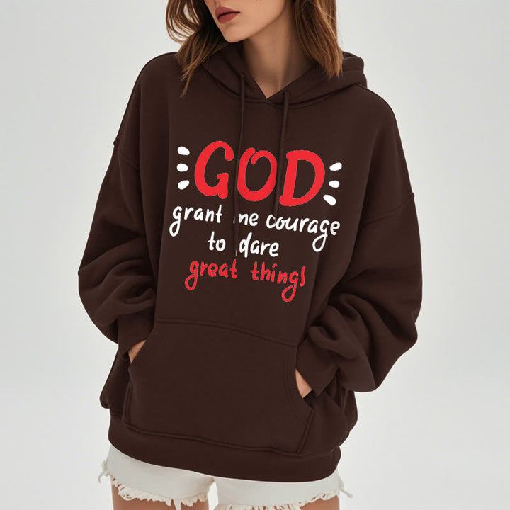 Christianartworkshop Moderner Stil „Gott gib mir Mut“ Polyester-Kapuzenpullover mit Fleecefutter