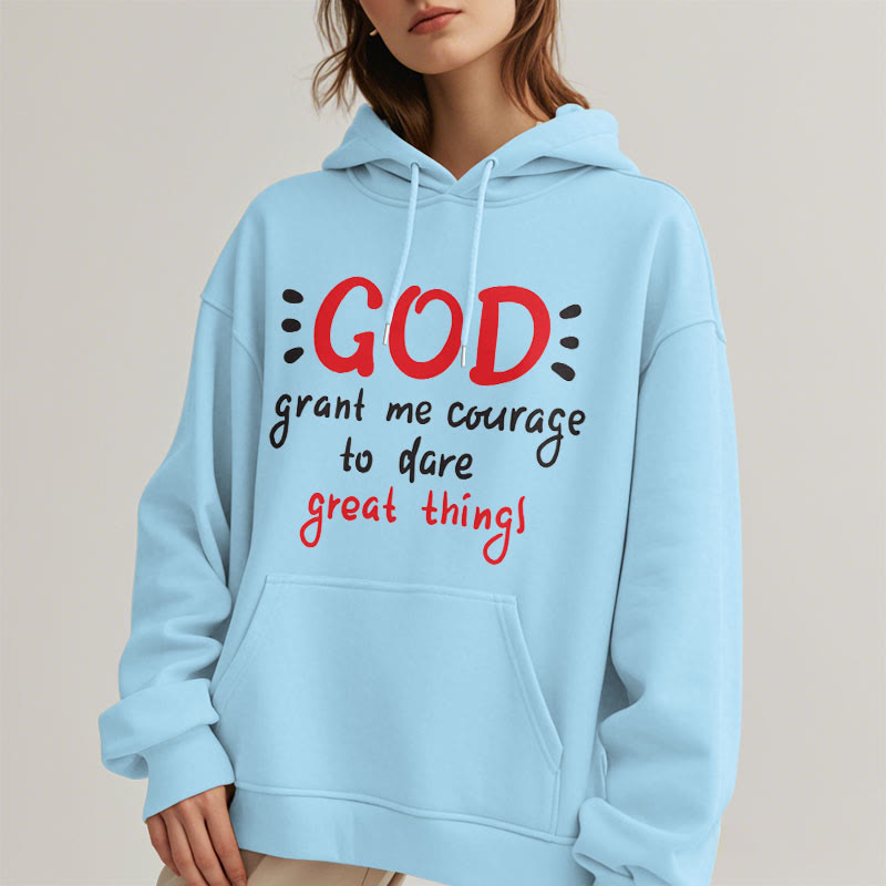 Christianartworkshop Moderner Stil „Gott gib mir Mut“ Polyester-Kapuzenpullover mit Fleecefutter