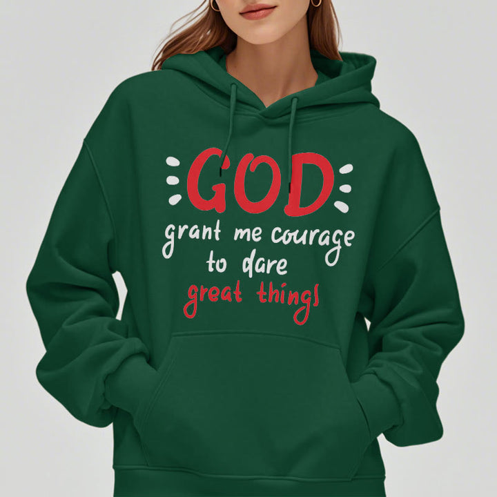 Christianartworkshop Moderner Stil „Gott gib mir Mut“ Polyester-Kapuzenpullover mit Fleecefutter