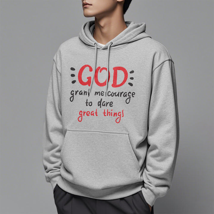 Christianartworkshop Moderner Stil „Gott gib mir Mut“ Polyester-Kapuzenpullover mit Fleecefutter