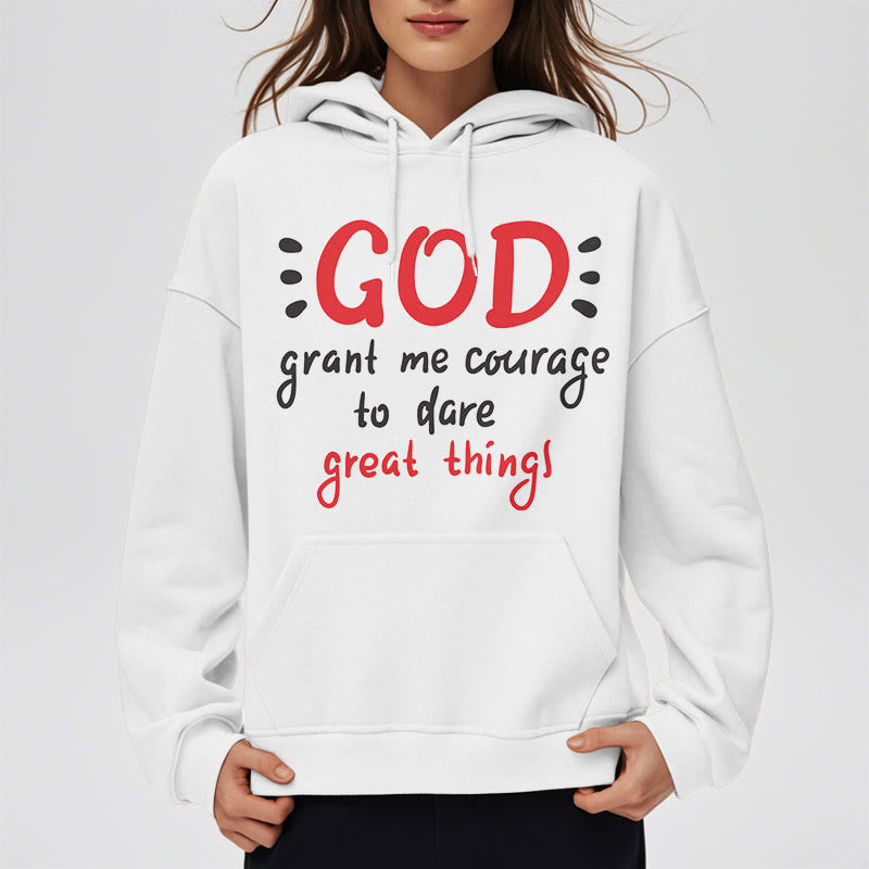 Christianartworkshop Moderner Stil „Gott gib mir Mut“ Polyester-Kapuzenpullover mit Fleecefutter