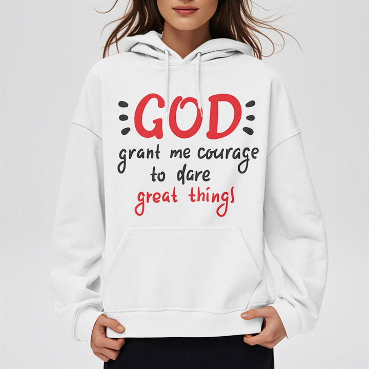 Christianartworkshop Moderner Stil „Gott gib mir Mut“ Polyester-Kapuzenpullover mit Fleecefutter