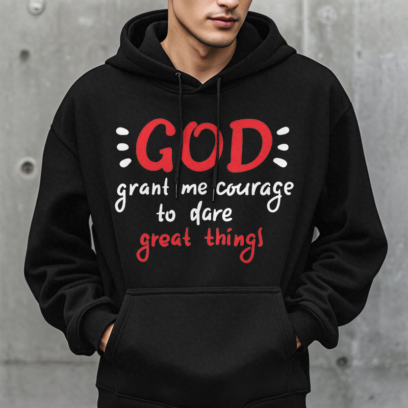 Christianartworkshop Moderner Stil „Gott gib mir Mut“ Polyester-Kapuzenpullover mit Fleecefutter