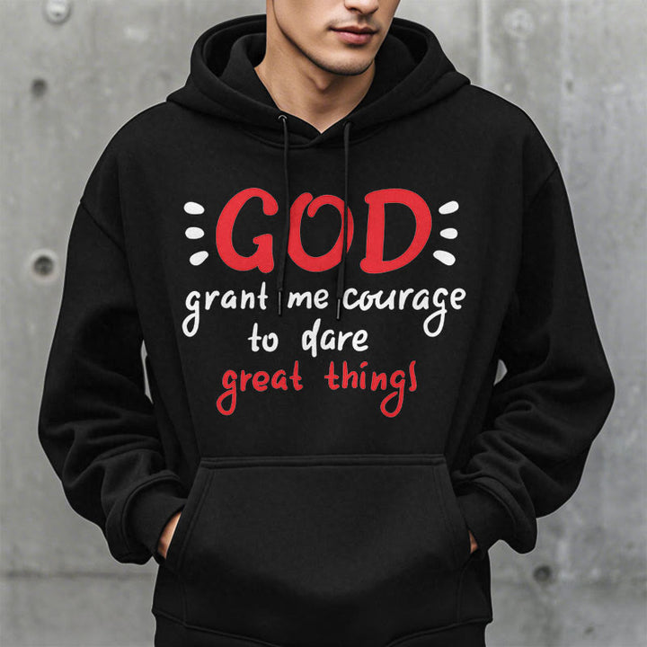 Christianartworkshop Moderner Stil „Gott gib mir Mut“ Polyester-Kapuzenpullover mit Fleecefutter