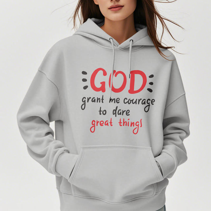 Christianartworkshop Moderner Stil „Gott gib mir Mut“ Polyester-Kapuzenpullover mit Fleecefutter