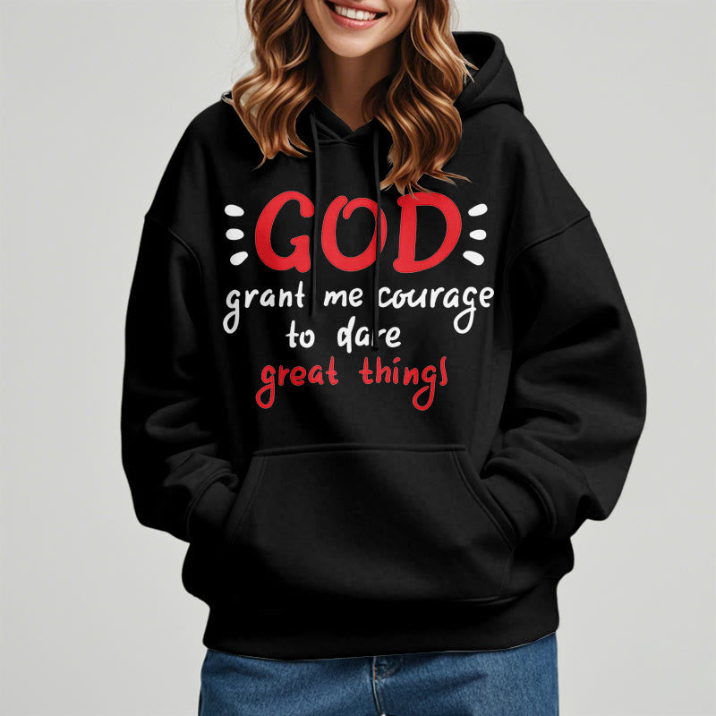 Christianartworkshop Moderner Stil „Gott gib mir Mut“ Polyester-Kapuzenpullover mit Fleecefutter