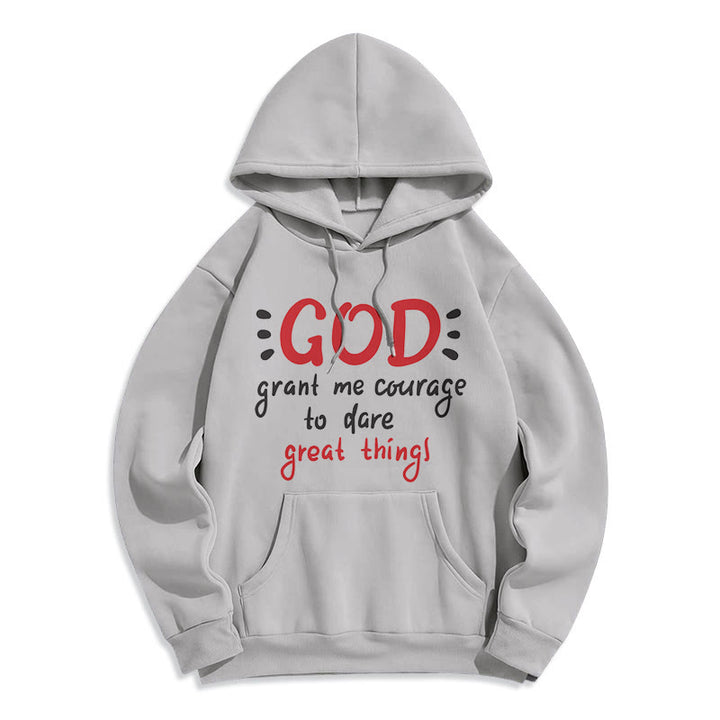 Christianartworkshop Moderner Stil „Gott gib mir Mut“ Polyester-Kapuzenpullover mit Fleecefutter