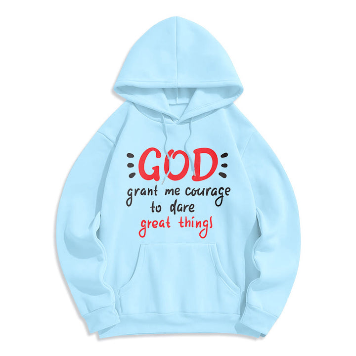 Christianartworkshop Moderner Stil „Gott gib mir Mut“ Polyester-Kapuzenpullover mit Fleecefutter