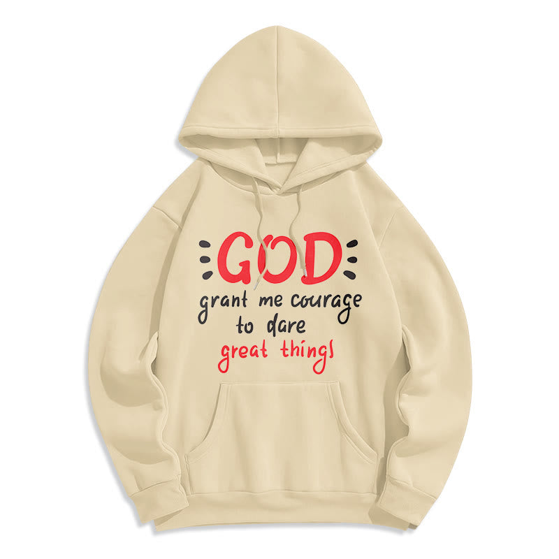 Christianartworkshop Moderner Stil „Gott gib mir Mut“ Polyester-Kapuzenpullover mit Fleecefutter