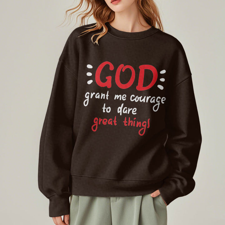Christianartworkshop Moderner Stil „Gott gib mir Mut“ Polyester-Sweatshirt mit Fleecefutter