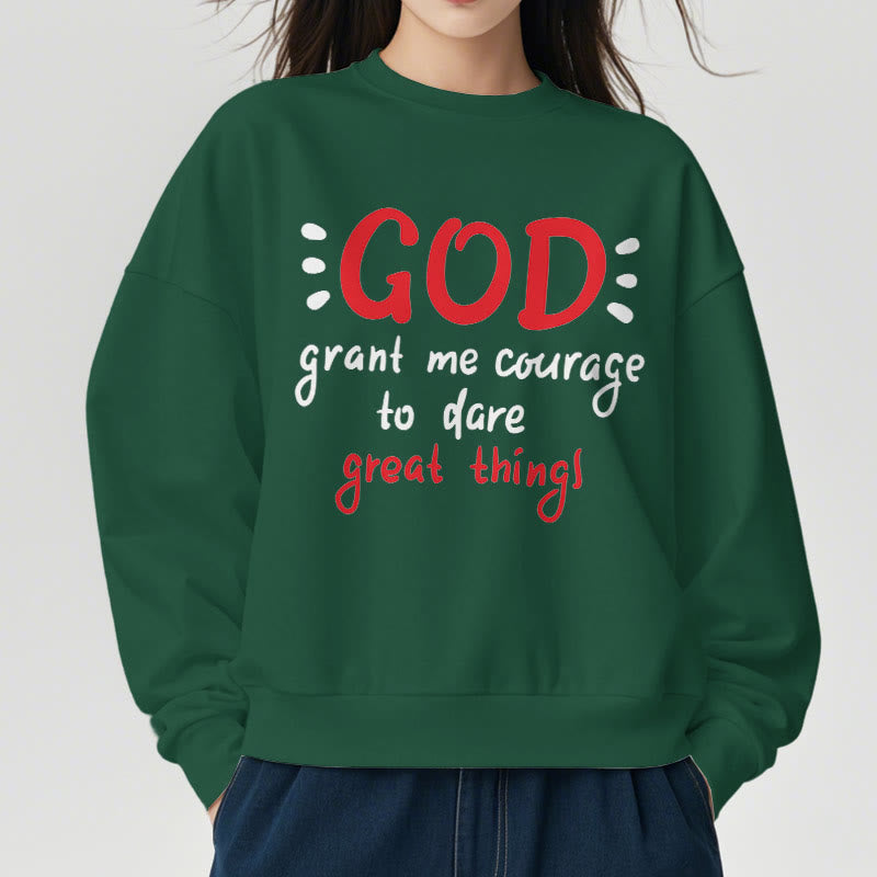Christianartworkshop Moderner Stil „Gott gib mir Mut“ Polyester-Sweatshirt mit Fleecefutter