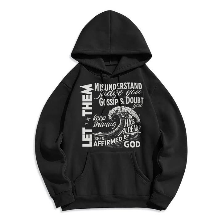 Christianartworkshop Moderner Stil Affirmed By God Fleece-gefütterter Polyester-Kapuzenpullover - Schwarz - 2XL - image 5