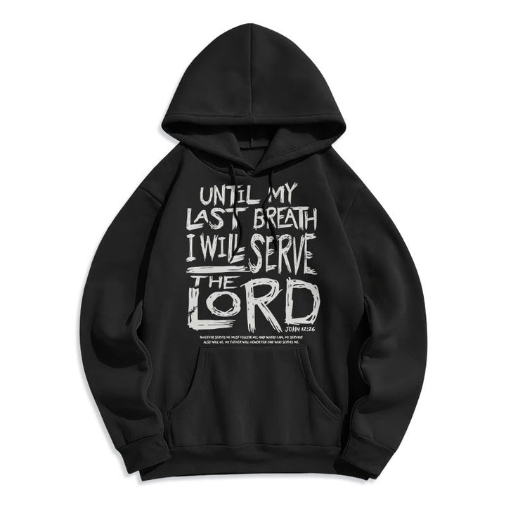 Christianartworkshop Kapuzenpullover aus Polyester mit Fleecefutter im Zitat-Stil „I Will Serve The Lord“ - Schwarz - 2XL - image 5