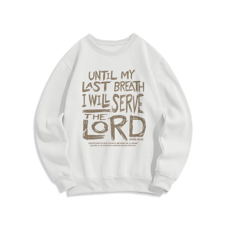 Christianartworkshop Zitat-Stil „I Will Serve The Lord“ Fleece-gefüttertes Polyester-Sweatshirt - Weiß - 2XL - image 0