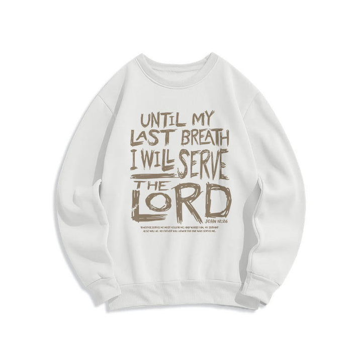 Christianartworkshop Zitat-Stil „I Will Serve The Lord“ Fleece-gefüttertes Polyester-Sweatshirt - Weiß - 2XL - image 0