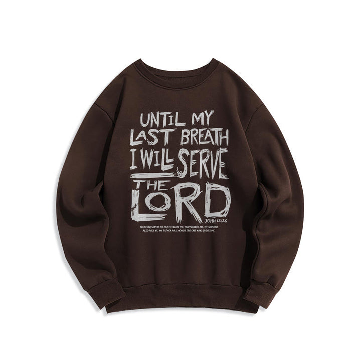 Christianartworkshop Zitat-Stil „I Will Serve The Lord“ Fleece-gefüttertes Polyester-Sweatshirt - Braun - 2XL - image 15
