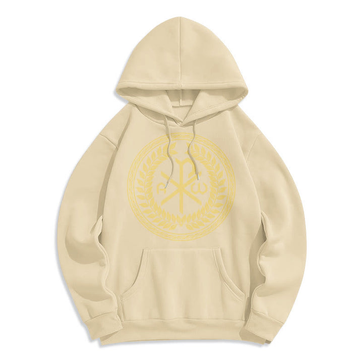 Christianartworkshop Kapuzenpullover aus Polyester im klassischen Stil mit heiligem Chi-Rho-Emblem und Lorbeerkranz, mit Fleece gefüttert