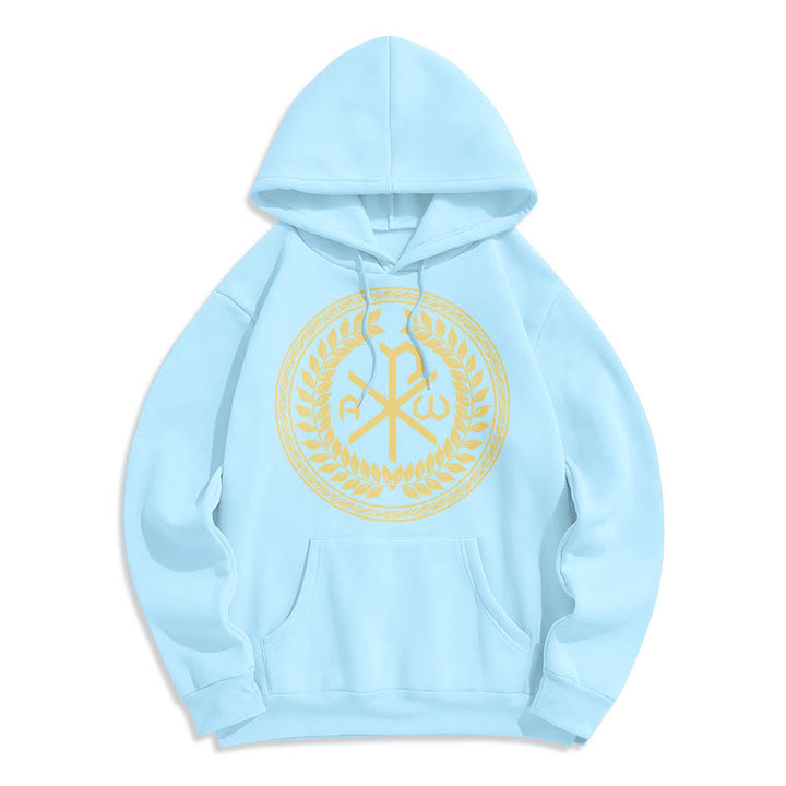 Christianartworkshop Kapuzenpullover aus Polyester im klassischen Stil mit heiligem Chi-Rho-Emblem und Lorbeerkranz, mit Fleece gefüttert