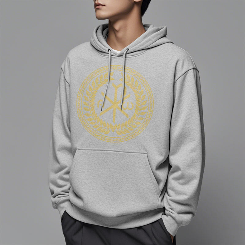 Christianartworkshop Kapuzenpullover aus Polyester im klassischen Stil mit heiligem Chi-Rho-Emblem und Lorbeerkranz, mit Fleece gefüttert