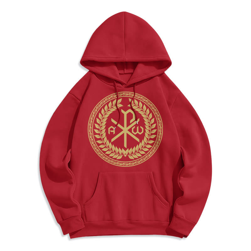 Christianartworkshop Kapuzenpullover aus Polyester im klassischen Stil mit heiligem Chi-Rho-Emblem und Lorbeerkranz, mit Fleece gefüttert