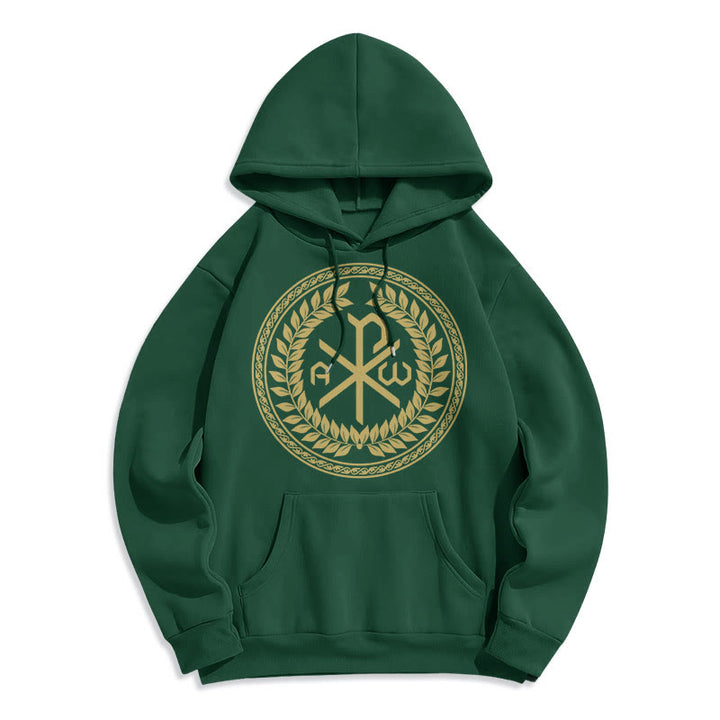 Christianartworkshop Klassischer Hoodie mit heiligem Chi-Rho-Emblem und Lorbeerkranz, gefüttert mit Fleece aus Polyester - Grün - 2XL - image 20