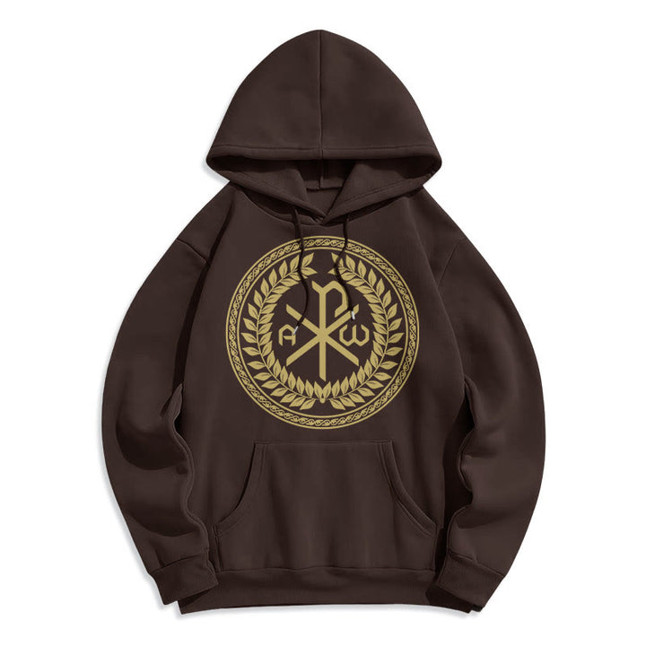 Christianartworkshop Klassischer Hoodie mit heiligem Chi-Rho-Emblem und Lorbeerkranz, gefüttert mit Fleece aus Polyester - Braun - 2XL - image 15