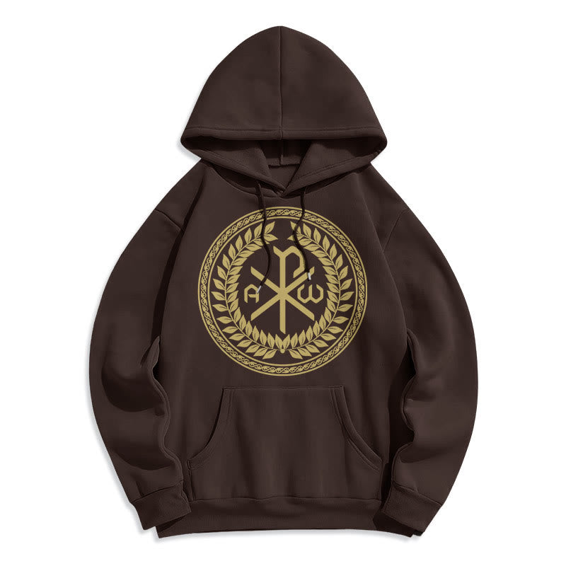 Christianartworkshop Kapuzenpullover aus Polyester im klassischen Stil mit heiligem Chi-Rho-Emblem und Lorbeerkranz, mit Fleece gefüttert
