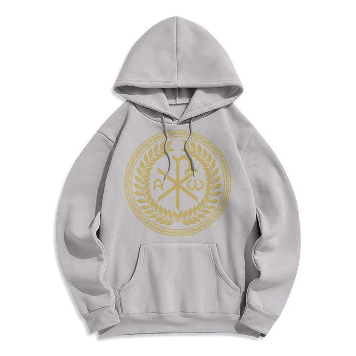 Christianartworkshop Kapuzenpullover aus Polyester im klassischen Stil mit heiligem Chi-Rho-Emblem und Lorbeerkranz, mit Fleece gefüttert