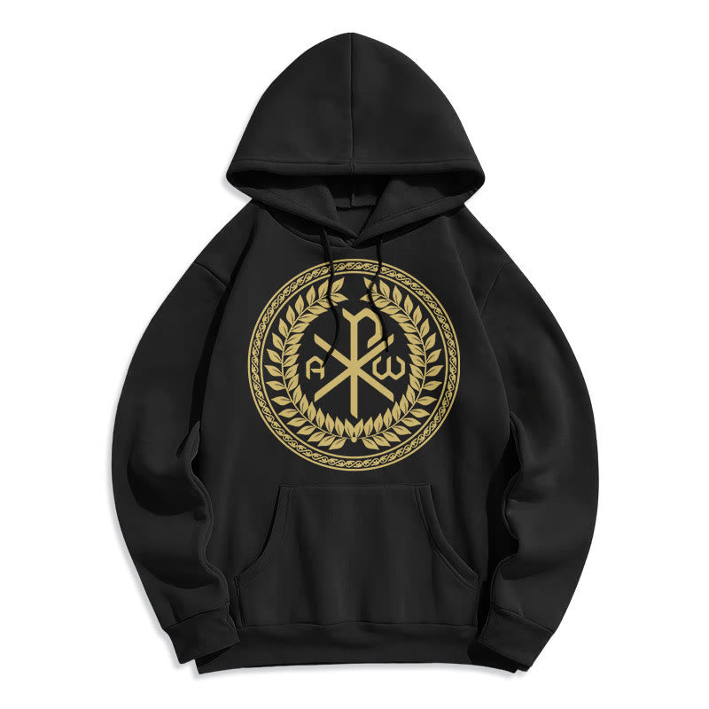 Christianartworkshop Klassischer Hoodie mit heiligem Chi-Rho-Emblem und Lorbeerkranz, gefüttert mit Fleece aus Polyester - Schwarz - 2XL - image 0