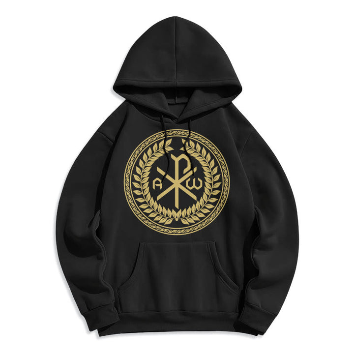 Christianartworkshop Klassischer Hoodie mit heiligem Chi-Rho-Emblem und Lorbeerkranz, gefüttert mit Fleece aus Polyester - Schwarz - 2XL - image 0