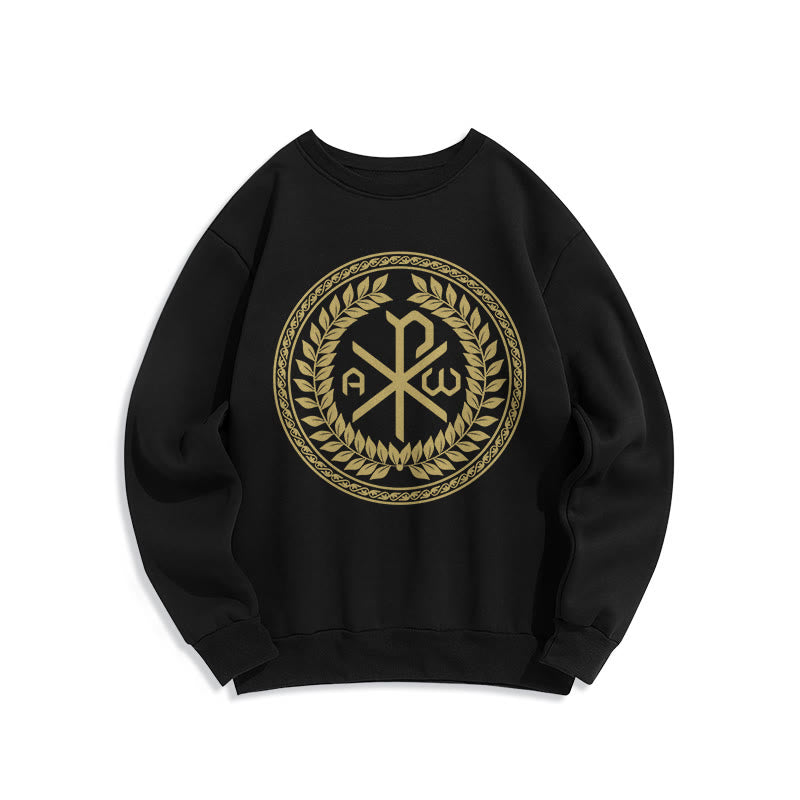 Christianartworkshop Sweatshirt im klassischen Stil mit heiligem Chi-Rho-Emblem und Lorbeerkranz, mit Fleece gefüttert - Schwarz - 2XL - image 0