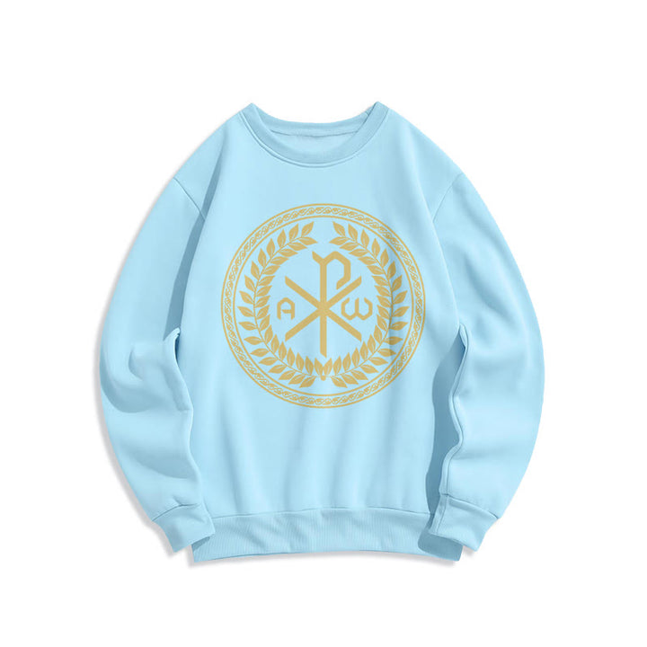 Christianartworkshop Sweatshirt im klassischen Stil mit heiligem Chi-Rho-Emblem und Lorbeerkranz, mit Fleece gefüttert