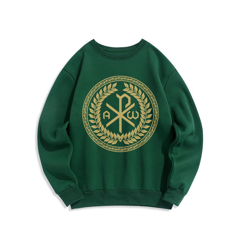 Christianartworkshop Sweatshirt im klassischen Stil mit heiligem Chi-Rho-Emblem und Lorbeerkranz, mit Fleece gefüttert