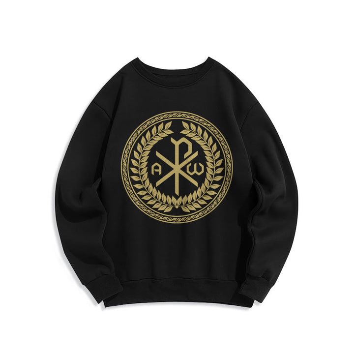 Christianartworkshop Sweatshirt im klassischen Stil mit heiligem Chi-Rho-Emblem und Lorbeerkranz, mit Fleece gefüttert
