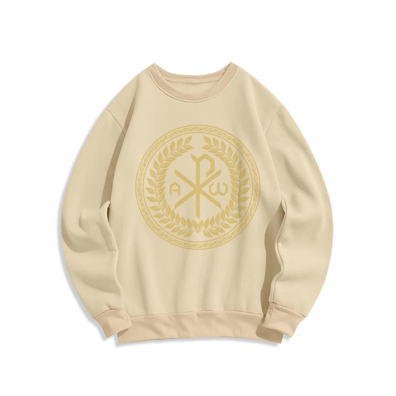 Christianartworkshop Sweatshirt im klassischen Stil mit heiligem Chi-Rho-Emblem und Lorbeerkranz, mit Fleece gefüttert - Beige - 2XL - image 10