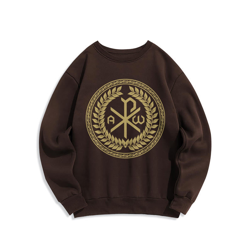 Christianartworkshop Sweatshirt im klassischen Stil mit heiligem Chi-Rho-Emblem und Lorbeerkranz, mit Fleece gefüttert