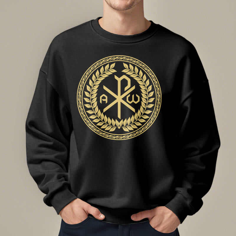 Christianartworkshop Sweatshirt im klassischen Stil mit heiligem Chi-Rho-Emblem und Lorbeerkranz, mit Fleece gefüttert
