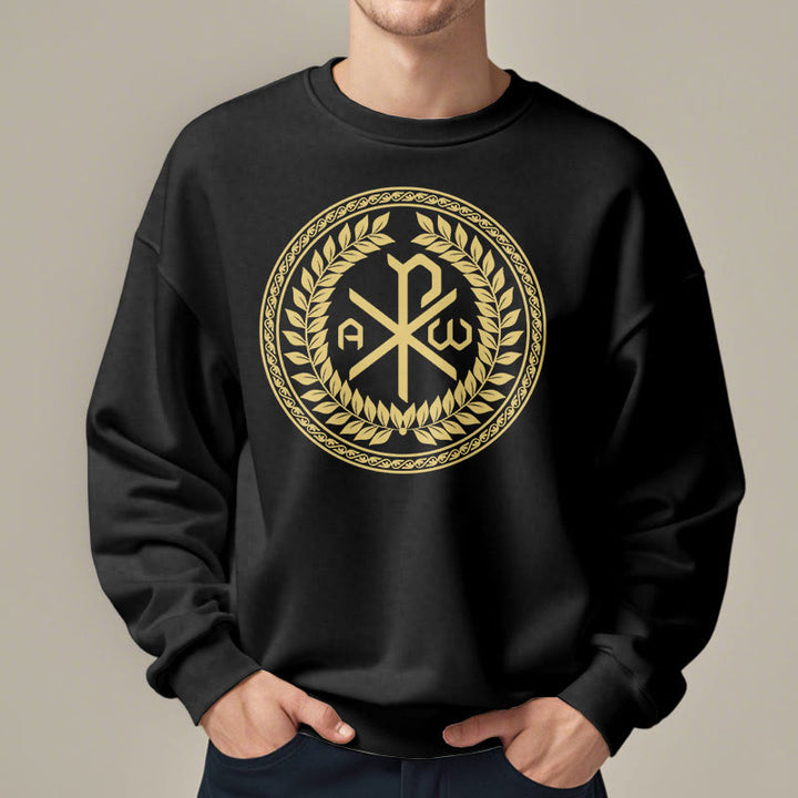 Christianartworkshop Sweatshirt im klassischen Stil mit heiligem Chi-Rho-Emblem und Lorbeerkranz, mit Fleece gefüttert