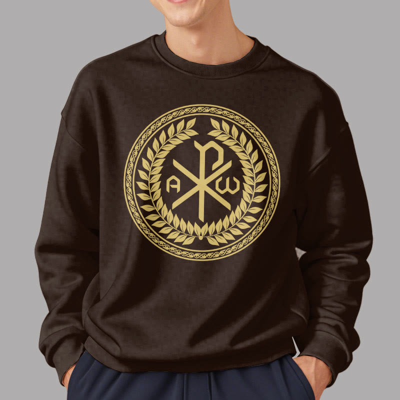 Christianartworkshop Sweatshirt im klassischen Stil mit heiligem Chi-Rho-Emblem und Lorbeerkranz, mit Fleece gefüttert
