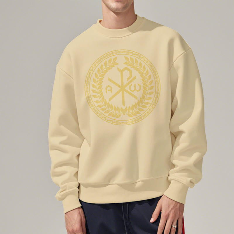 Christianartworkshop Sweatshirt im klassischen Stil mit heiligem Chi-Rho-Emblem und Lorbeerkranz, mit Fleece gefüttert