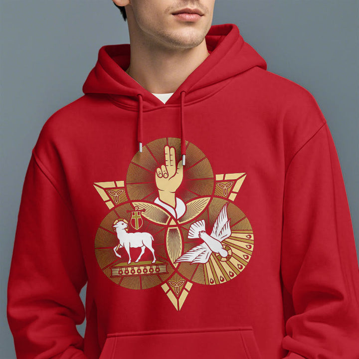 Christianartworkshop Moderner Stil St. Benedikt Lamm Gottes Taube Fleece gefüttert Polyester Hoodie