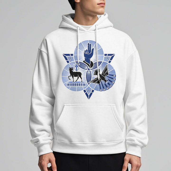 Christianartworkshop Moderner Hoodie mit St. Benedikt-Motiv, Lamm Gottes, Taube, Fleece-Futter, Polyester - image 8