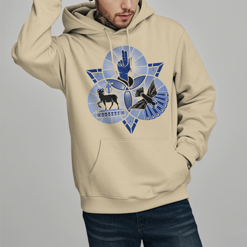 Christianartworkshop Moderner Hoodie mit St. Benedikt-Motiv, Lamm Gottes, Taube, Fleece-Futter, Polyester - image 13