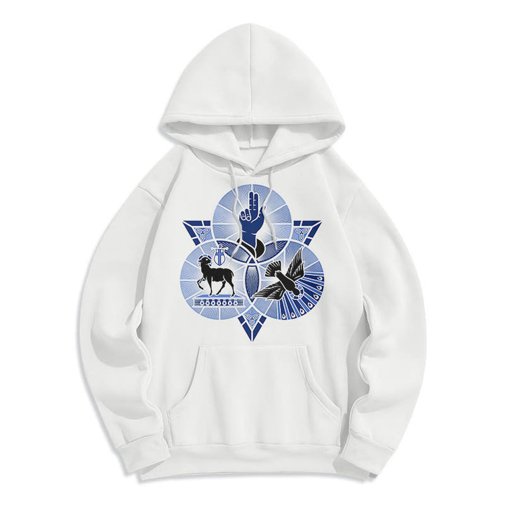 Christianartworkshop Moderner Hoodie mit St. Benedikt-Motiv, Lamm Gottes, Taube, Fleece-Futter, Polyester - Weiß - 2XL - image 5