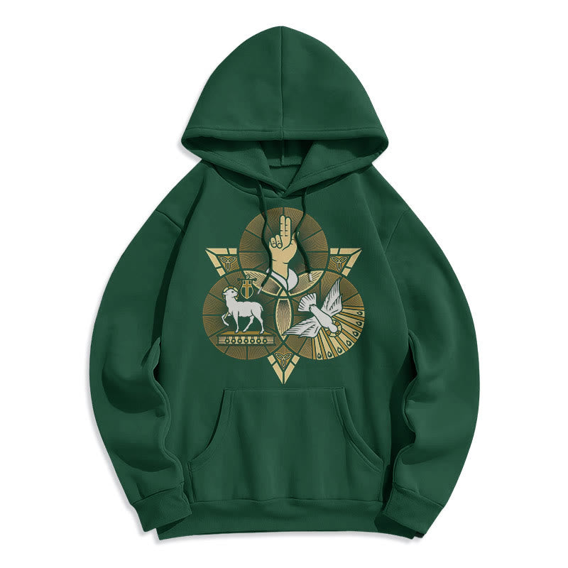 Christianartworkshop Moderner Hoodie mit St. Benedikt-Motiv, Lamm Gottes, Taube, Fleece-Futter, Polyester - Grün - 2XL - image 20
