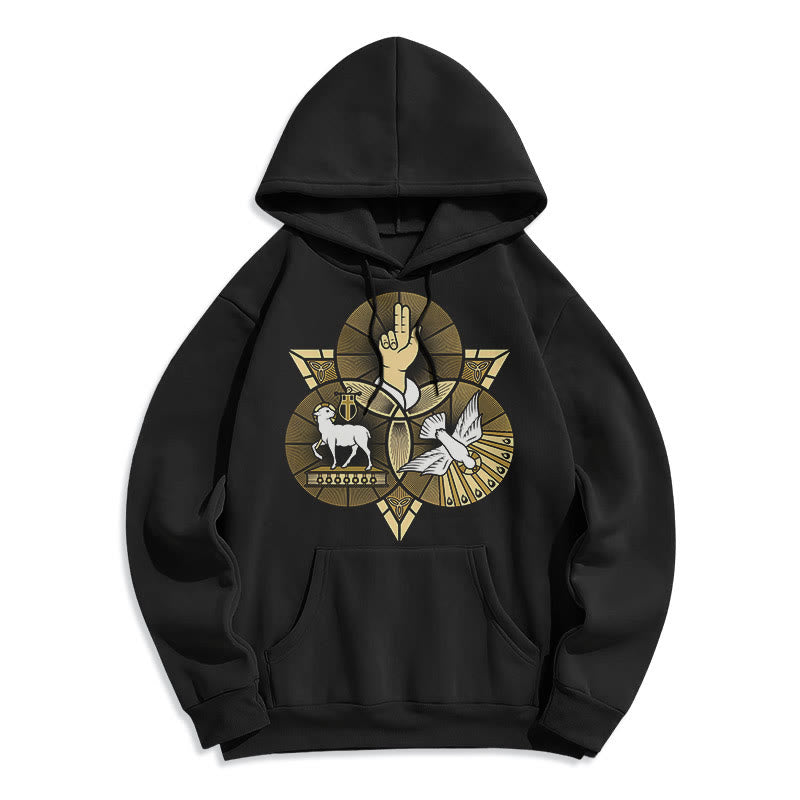Christianartworkshop Moderner Hoodie mit St. Benedikt-Motiv, Lamm Gottes, Taube, Fleece-Futter, Polyester - Schwarz - 2XL - image 0